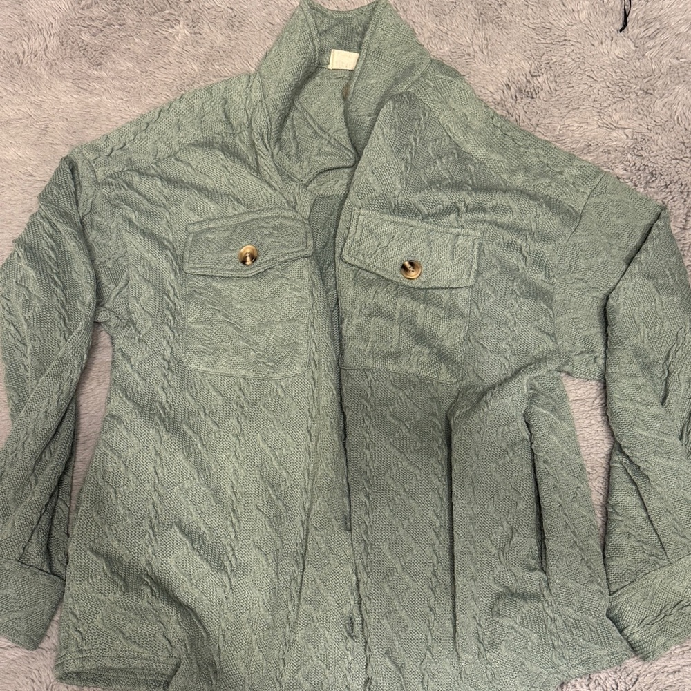 Teddy Jacket in Sage Green with Chest Pockets
